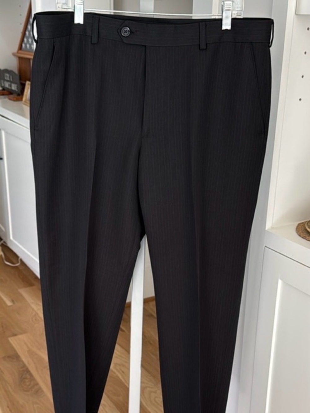 Men’s Izod dress slacks size 36 x 30. Black with subtle  grey stripe